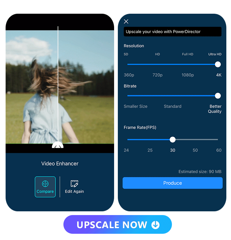 the preview of enhanced video and export video UI
